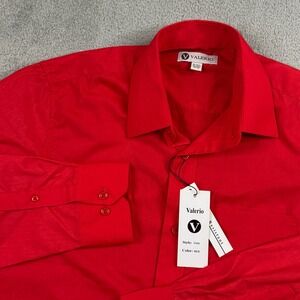 NWT Valerio Mens Red Long‎ Sleeve Button Down Dress Shirt 14-14.5 32/33